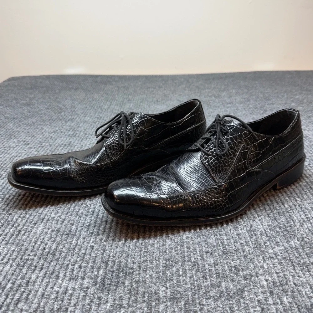 Stacy‎ Adams Croc Lizard Embossed Dress Shoes Mens 11.5 Black Leather Oxford